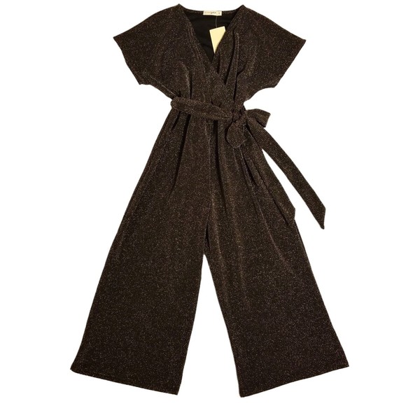 Live to be Spoiled Pants - Live To Be Spoiled Women Size L Colorful Shimmer Tie Waist Wide Leg Black Romper
